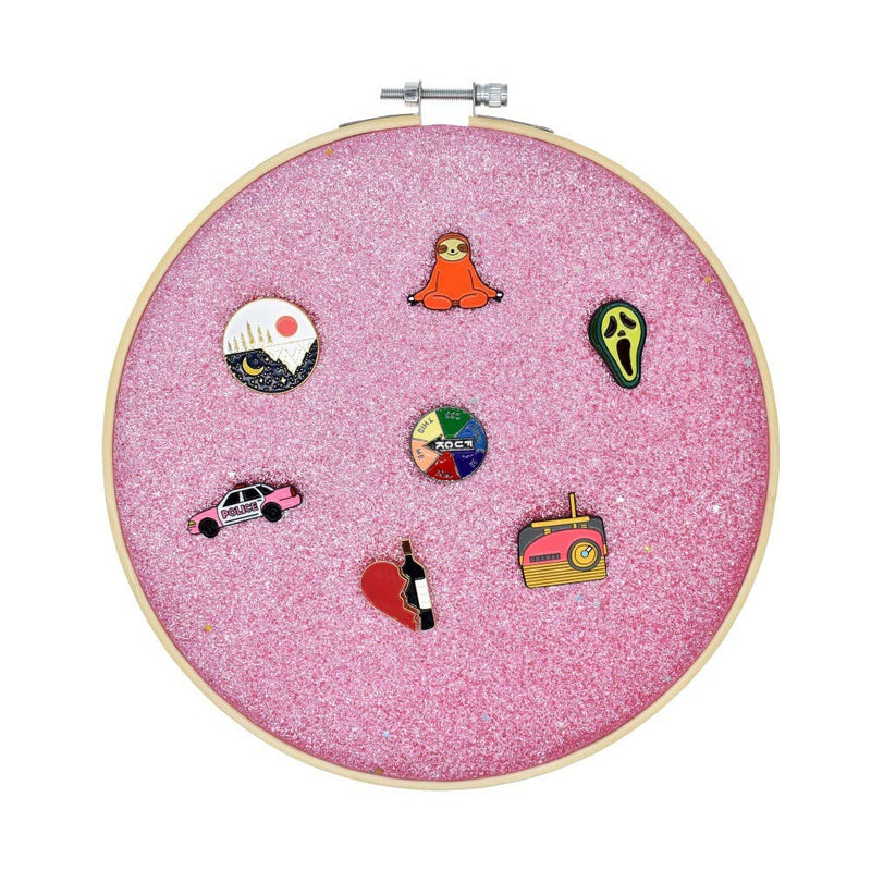 [Australia] - Wall Hanging Brooch Jewelry Storage Display Stand Enamel Pin Display Holder Earrings Necklace Glitter Pin Display Board with Stars, Pin Collection Display, Canvas/Leather Embroidery Hoop (Pink) Pink 