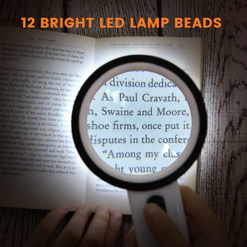 [Australia] - AIXPI Magnifying Glass with Light, 30X Handheld Large Magnifying Glass 12 LED Illuminated Lighted Magnifier for Macular Degeneration Seniors Reading Inspection Coins Jewelry 