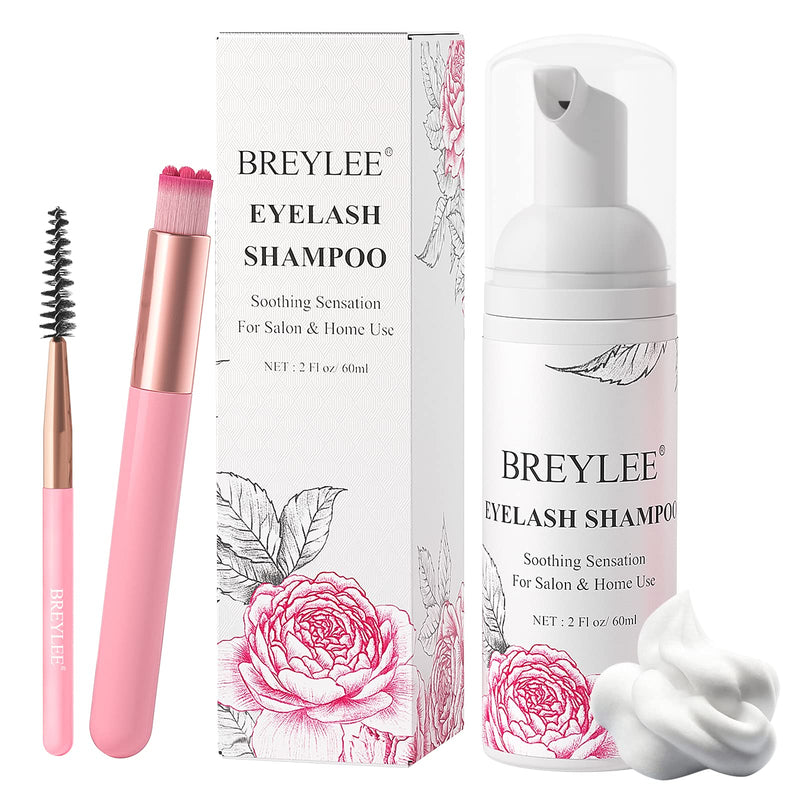 [Australia] - Eyelash Extension Cleanser, BREYLEE Eyelash Extension Shampoo Eyelash Extension Foam & Brushes Eyelid Cleanser for Makeup Remover Paraben & Sulfate & Oil Free for Salon and Home Use 3 Count (Pack of 1) 