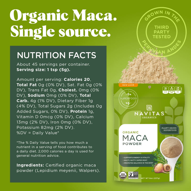 [Australia] - Navitas Organics Maca Powder, 8 oz. Bag, 45 Servings — Organic, Non-GMO, Low Temp-Dried Gluten-Free 