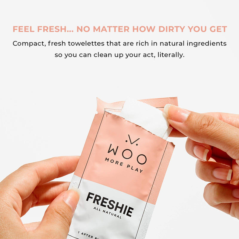 [Australia] - Woo More Play Freshies: All-Natural Feminine Intimacy Towelette Wipes with Coconut Oil and Aloe Vera, Promotes Feminine Health & Helps Alleviate Irritation - Vegan and Cruelty Free, 10ct 10 Count (Pack of 1) 