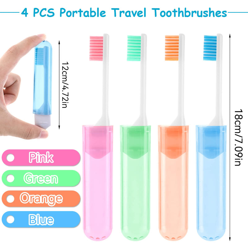 [Australia] - Travel Toothbrush - Vaktop 4PCS Portable Folding Toothbrush with 2 Combs, Reusable Soft Bristle Travel Toothbrush - Suitable for Travelling, School Use, Camping, Home 