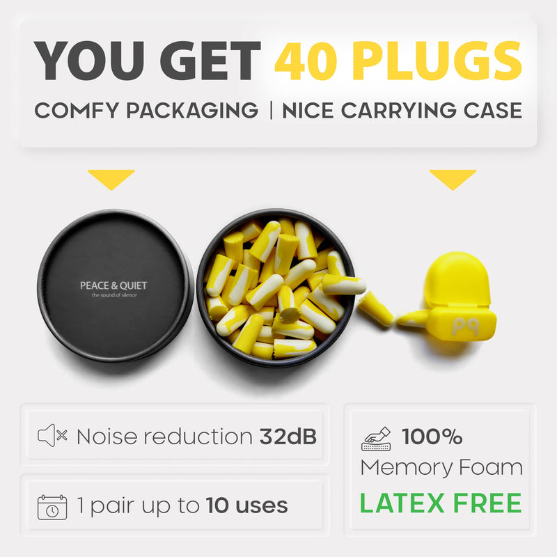 [Australia] - PQ Small Ear Plugs for Sleep - 40 Small Foam Earplugs for Sleeping for Small Ear Canals! Noise Cancelling 32 dB, Sound Blocking, Premium Soft Earplugs for Women and Men, Ear Plugs to Block Snoring 