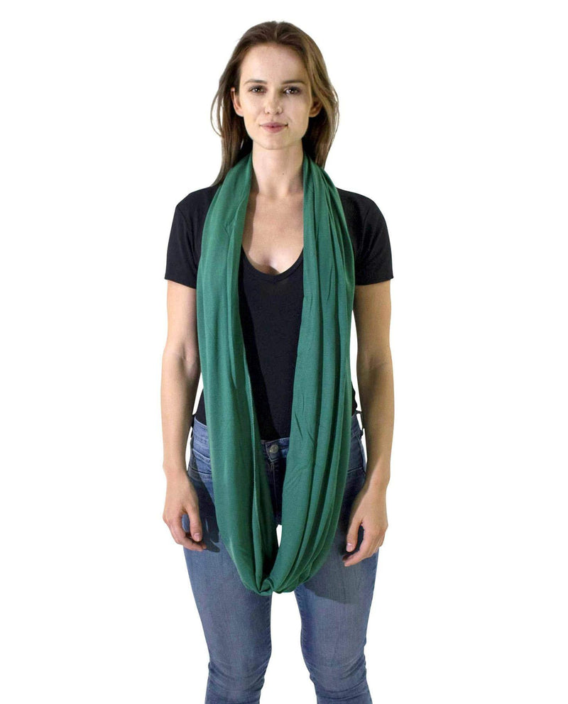 [Australia] - Unisex Jersey Circle Loop Infinity Plain Snood Scarf For Men & Women, Tube Neck Warmer Soft 200g PRIMIUM QUALITY 50% COTTON Scarves Dark Green 