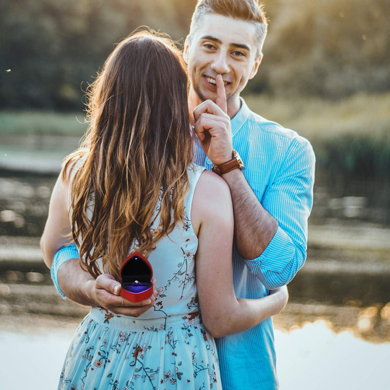 [Australia] - VOSAREA LED Ring Box, Proposal Engagement Ring Box, Heart Shape Earrings Jewelry Ring Box Case for Anniversay Valentines Day Wedding (Red) Red 