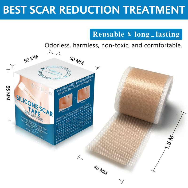 [Australia] - Reusable Silicone Scar Sheets(1.6”x 60”Roll-1.5M),Silicone Scar Roll,Scar Silicone Tape Strips,Professional Scar Removal Sheets for C-Section, Surgery, Burn, Keloid, Acne 1.6'X60' 