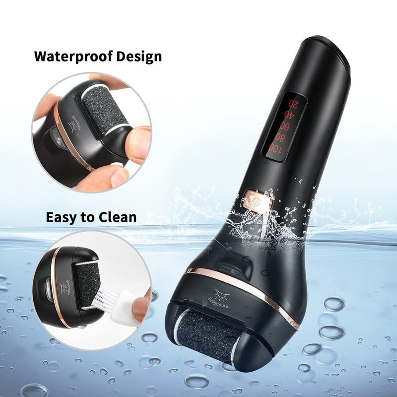 [Australia] - Electric Callus Remover for Feet, JTLMEEN Rechargeable Foot Scrubber Pedicure Tools, Professional Waterproof Foot File with Adjustable Speed Remove Cracked Callus Hard Skin, 2 Roller Heads (Black) Black 