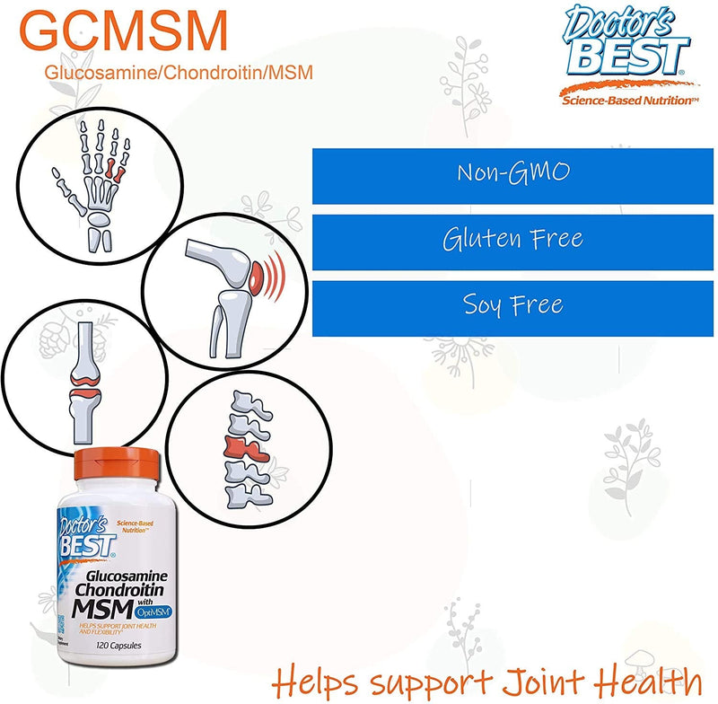 [Australia] - Doctor's Best Glucosamine Chondroitin Msm with OptiMSM Capsules, Supports Healthy Joint Structure, Function & Comfort, Non-GMO, Gluten Free, Soy Free, 120 Count (Pack of 1) 