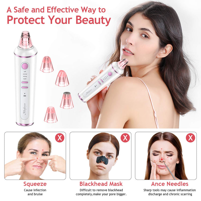 [Australia] - Blackhead Remover Vacuum Pore Cleaner, Alofoyo Valentines Day Gifts Upgraded Strong Suction Rechargeable Facial Pore Acne Extractor Cleanser, 4 Adjustable Suction Power and 4 Functional Probes Pink 