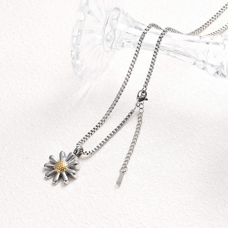 [Australia] - XSMZB Cremation Jewelry for Ashes Memorial Jewelry Daisy Sunflower Pendant Keepsake Urn Necklace Stainless Steel Jewelry for Women silver+gold 