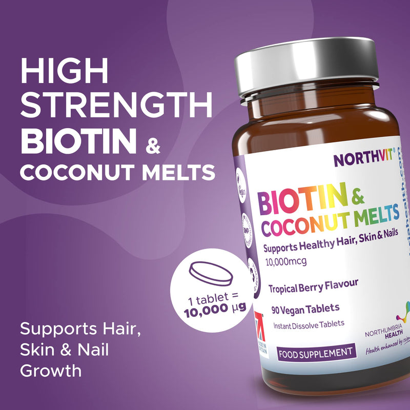 [Australia] - Biotin & Coconut Melts for Hair Growth, Hair, Skin & Nails Vitamin Supplement, Tropical Berry Flavour, Vegan, Promotes Healthier Thicker Hair, Daily Vitamins, 3 Month Supply 