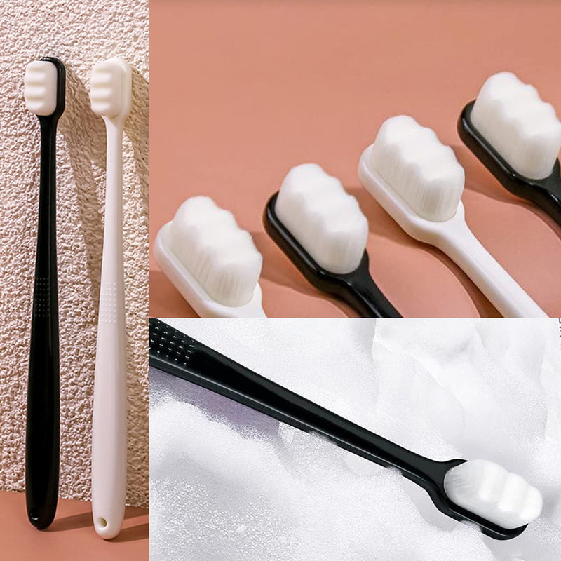 [Australia] - Soft Nano Manual Toothbrushes Set with 20000 Bristles for Sensitive Gums Deep Cleaning for Fragile Gums Adult Kid Children (4PCS,Black, White) 