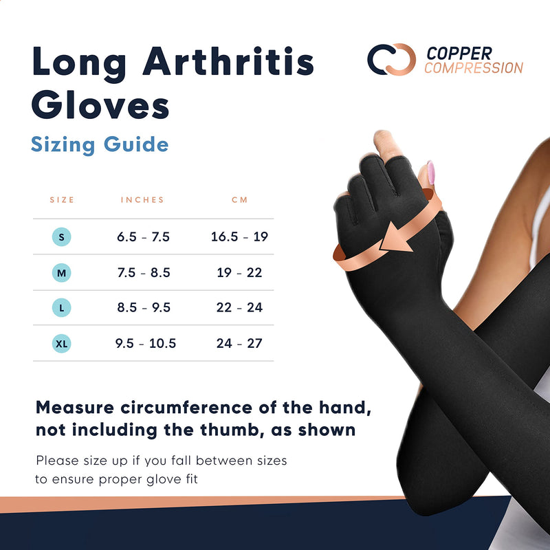 [Australia] - Copper Compression Long Arthritis Gloves - Copper Infused Extra Long Fit Glove for Women & Men. Best for Carpal Tunnel, Computer Typing, RSI, Support Hands, Wrist and Arms - 1 PAIR Small 