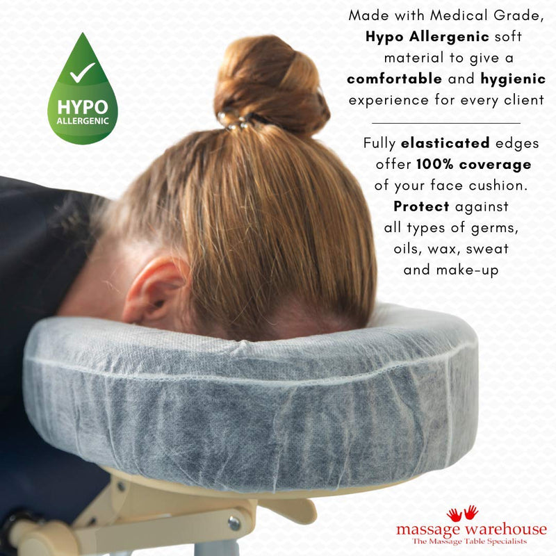 [Australia] - Elasticised & Fitted Disposable Face Cradle Covers for Massage Tables & Massage Chairs + Non-Stick + Soft + Medical Grade Headrest Cushion Covers (Pack of 50) 50 Count (Pack of 1) 