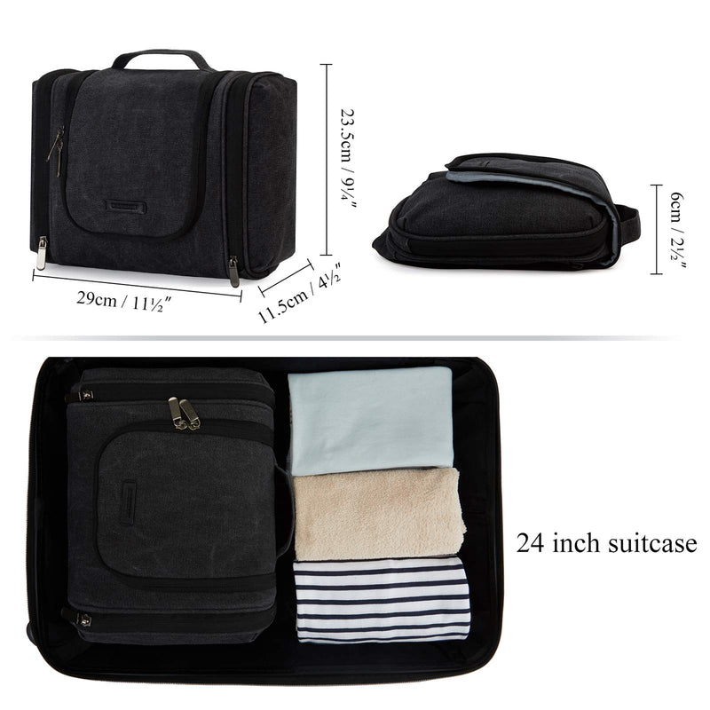 [Australia] - Toiletry Bag, BAGSMART Canvas Travel Toiletry Organizer with hanging hook, Water-resistant Cosmetic Makeup Bag Travel Organizer for Shampoo, Full Sized Container, Toiletries, Black 