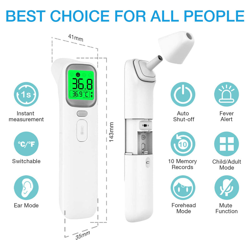 [Australia] - Wellue Touchless Baby Thermometer, Infrared Forehead and Ear Thermometer, Medical Temporal Thermometer for Adults, Kids, Babies, Large LCD Screen, Memory Recall and Fever Alarm Non-Bluetooth Version 