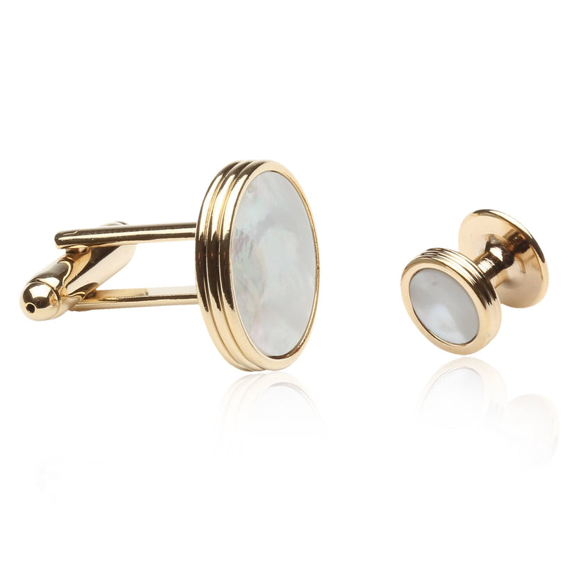 [Australia] - Cuff-Daddy Mother of Pearl and Gold Tuxedo Cufflinks and Studs Formal Set with Gift Box 