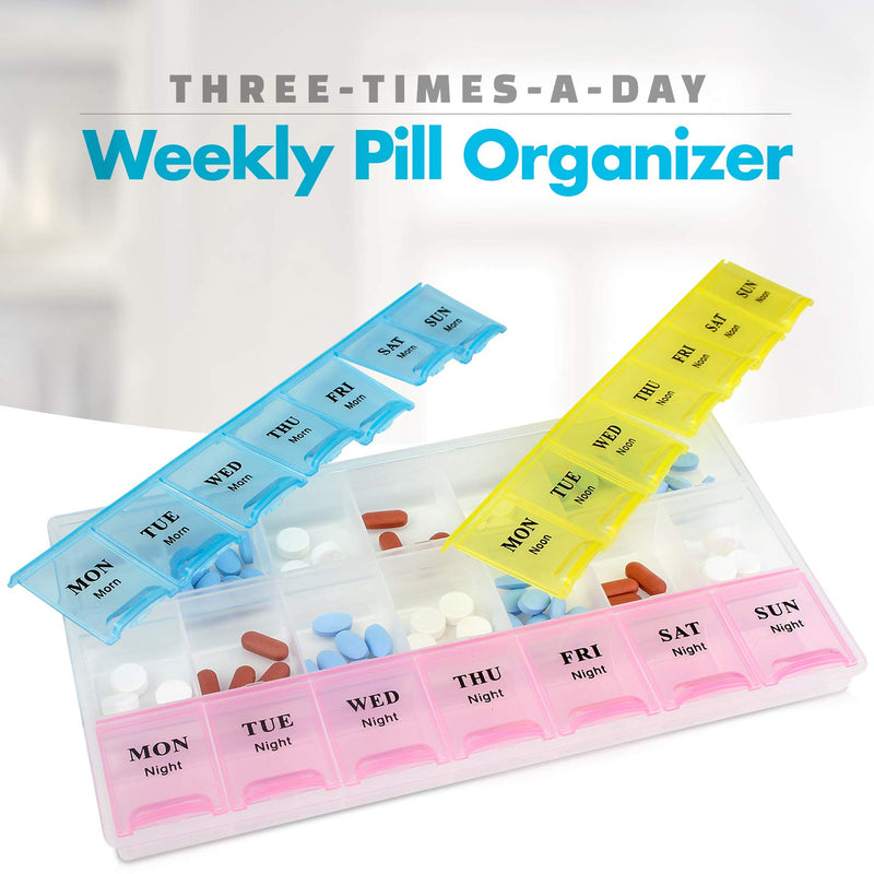 [Australia] - Weekly Pill Organizer - (Pack of 2) 21 Day Pill Planners for Pills Vitamins & Medication, 3 Times-a-Day Medication Reminder Boxes, Easy to Read & Travel Friendly 