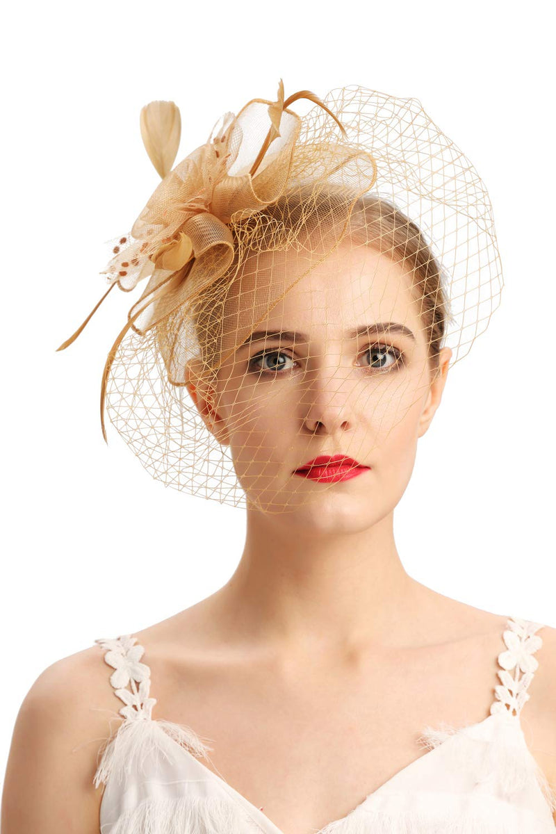 [Australia] - Fascinators Hats 20s 50s Hat Pillbox Hat Cocktail Tea Party Headwear with Veil for Girls and Women D-gold 