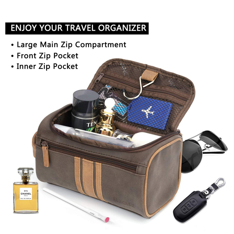 [Australia] - Vancase Toiletry Bag for Men Vintage Leather Dopp Kit Hanging Shaving Bag Portable Bathroom Shower Organizer for Travel Accessories Brown 