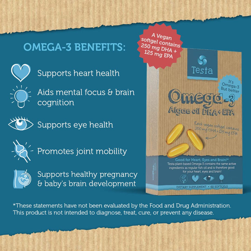 [Australia] - Vegan Omega 3 Supplement - High Strength DHA + EPA 450mg Per Capsule - Supports Heart, Brain, Joint Health - Plant-based Omega 3 from Algae Oil - Two Months Supply 