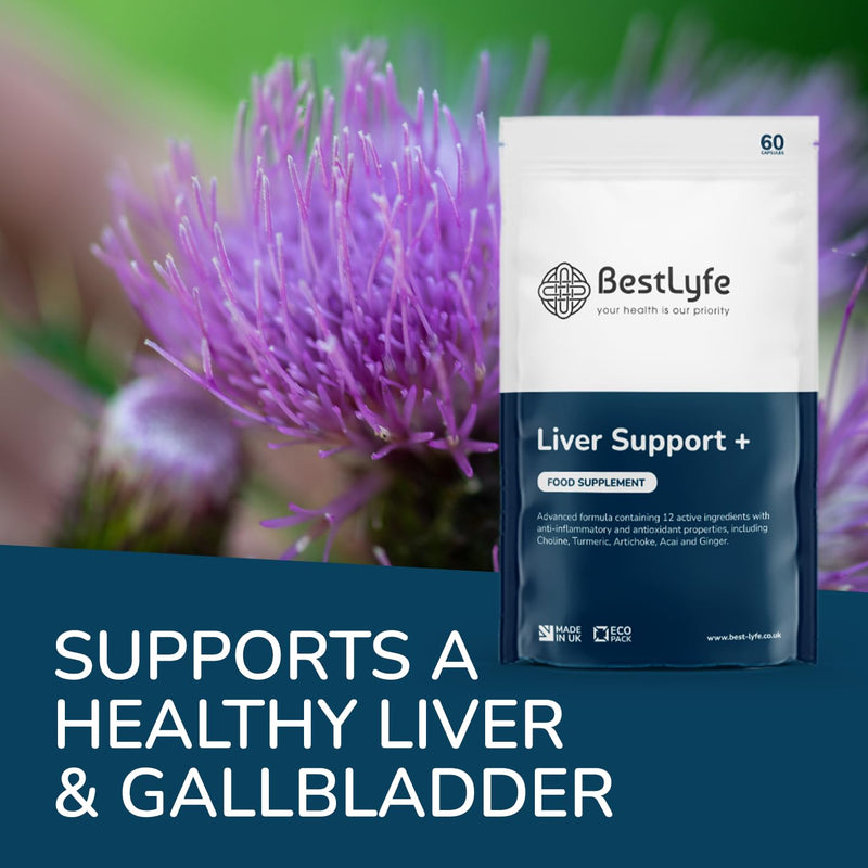 [Australia] - BestLyfe Liver Support + | 60 Capsules | Milk Thistle | Liver Detox | Liver Cleanse | Liver Repair | Liver Supplements | Gall Bladder Support | Brain Function Support | UK Made 