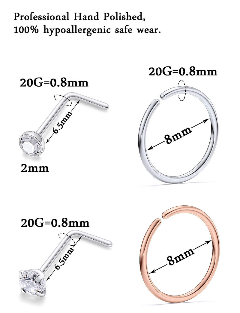 [Australia] - Boernfnso 20G Nose Rings for Women Nose Studs Nose Piercing Jewelry Nose Ring Hoop Screw 316L Stainless Steel for Women Men L Shaped Nostril Piercing Jewelry Opal Nose Rings 