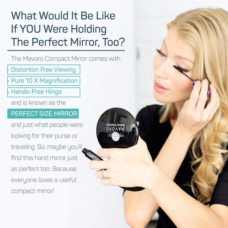 [Australia] - Magnifying Compact Mirror for Purses, 1x/10x Magnification – Double Sided Travel Makeup Mirror, 4 Inch Small Pocket or Purse Mirror. Distortion Free Folding Portable Compact Mirrors (Black) Black 