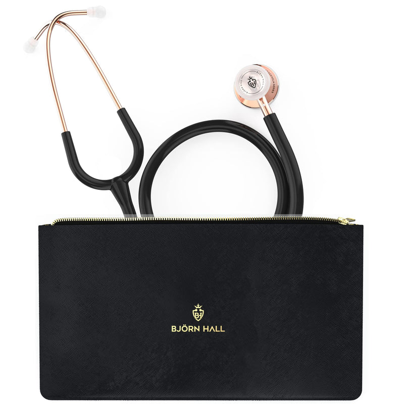 [Australia] - BJÖRN HALL Rose Gold Black Stethoscope with Designer Carrying Case | Stainless Steel Turnable Chest Piece | Super Lightweight 5.9oz| Perfect Gift for Nurses Veterinary & Students | Black Tubing RGB Black Rose Gold 