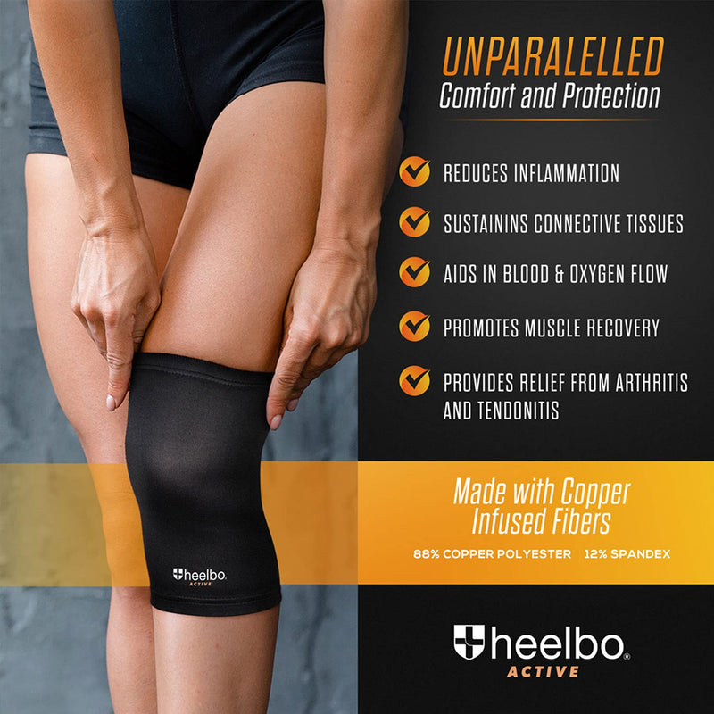 [Australia] - Heelbo Knee Compression Sleeve with Copper Infused Fibers and Breathable Fabric for Knee Pain Relief, Knee Support, Sore Muscles and Joints for Running, Jogging, Hiking or Arthritis, Black, Medium Medium (Pack of 1) 