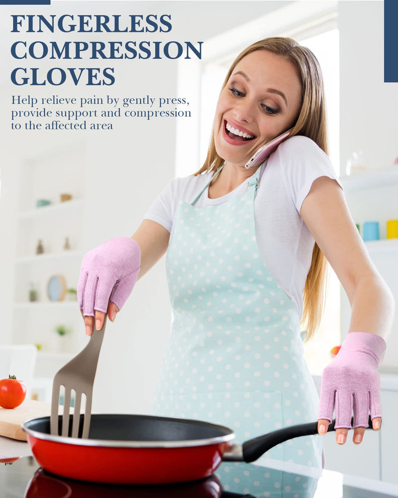 [Australia] - SATINIOR 5 Pairs Arthritis Compression Gloves Fingerless Compression Gloves Arthritis Gloves Joint Relief Gloves for Dailywork (Medium), Black, Gray, Beige, Pink, Purple Medium 