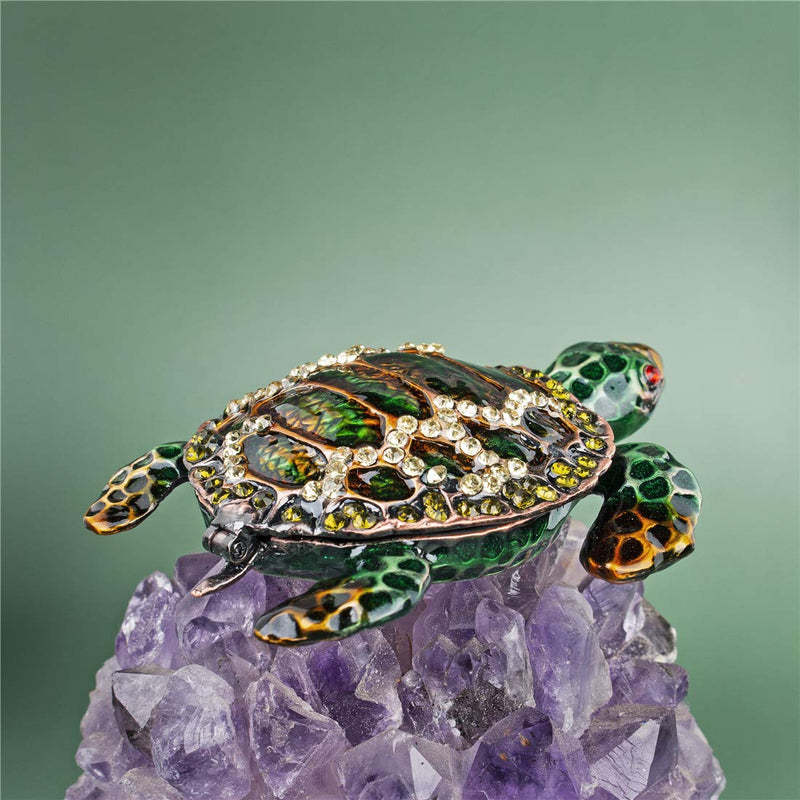 [Australia] - Green Turtle Animal Trinket Boxes,Rhinestones Jeweled Jewelry Box Hinged Collectible,Turtle Lover Gifts 