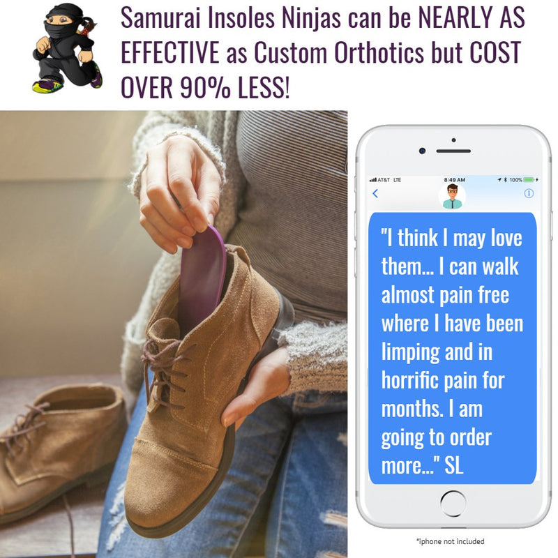 [Australia] - Samurai Insoles Ninjas Arch Support Shoe Inserts- Plantar Fasciitis, Flat Feet, Shin Splint Relief for Women and Men, Relief Guaranteed, Made in The USA 6-6.5 Women/4-4.5 Men 