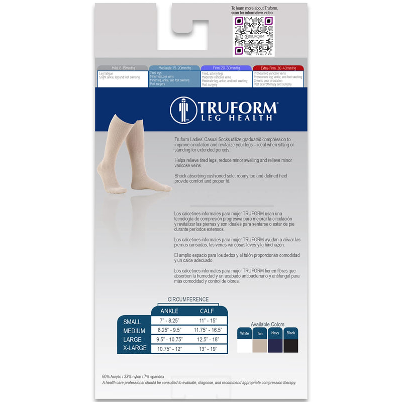 [Australia] - Truform Compression Socks, 10-20 mmHg, Ladies Gym Socks, Knee High Over Calf Length, White, X-Large X-Large (1 Pair) 