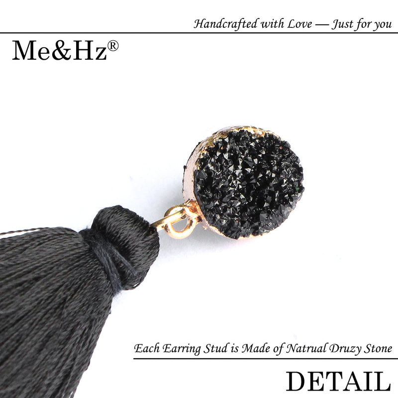 [Australia] - Me&Hz Colorful Layered Tassel Earrings Bohemian Tiered Tassel Druzy Stud Dangle Drop Earrings for Women Teen Girls Birthday Christmas Friends Gift Black 