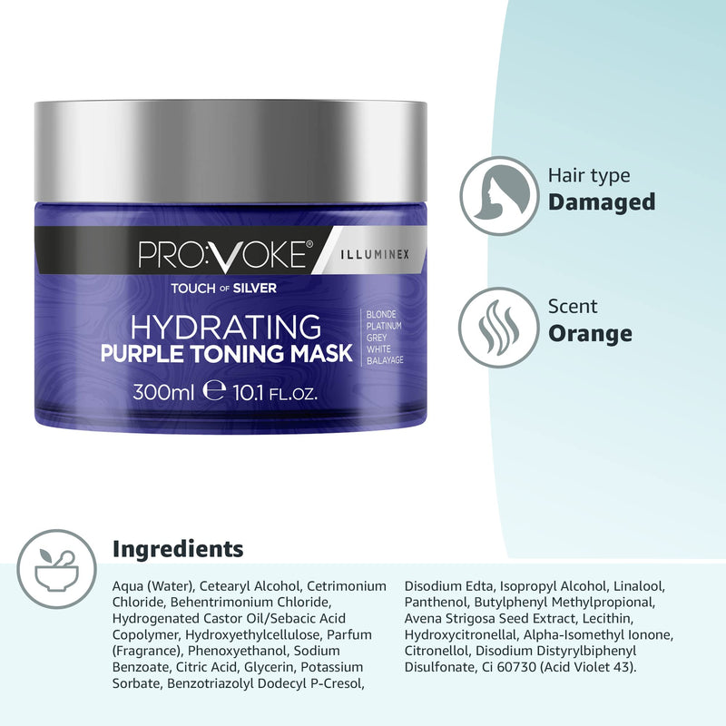 [Australia] - PROVOKE Touch Of Silver Hydrating Purple Toning Hair Mask 300ml, Brightens Blonde, Platinum, White or Grey Hair Whilst Deeply Nourishing Damaged Hair 