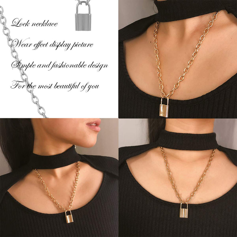 [Australia] - Krun Y Necklace Lock Pendant Simple Cute Necklaces Long Multilayer Chain Fashion Jewelry Women Girls Gift for Her 