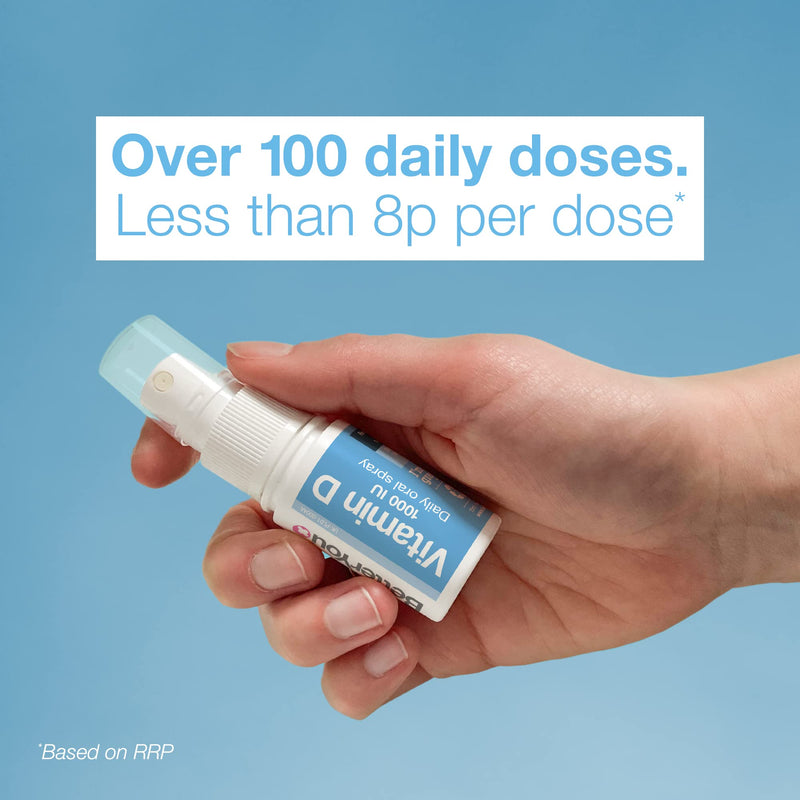 [Australia] - BetterYou Vitamin D 1000 IU Daily Oral Spray, Pill-free Vitamin D3 Supplement, Helps Maintain Vitamin D Levels, 3-month Supply, Made in the UK, Natural Peppermint Flavour Single 