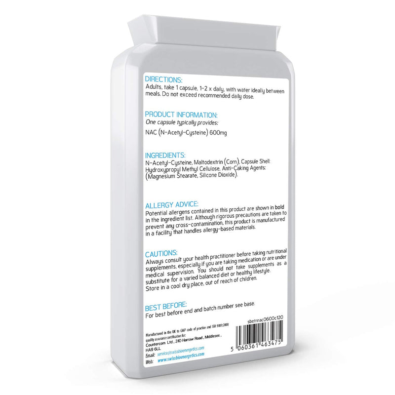 [Australia] - N-Acetyl Cysteine (NAC) 600 mg 120 Capsules - UK Manufactured and Suitable for Vegans & Vegetarians 