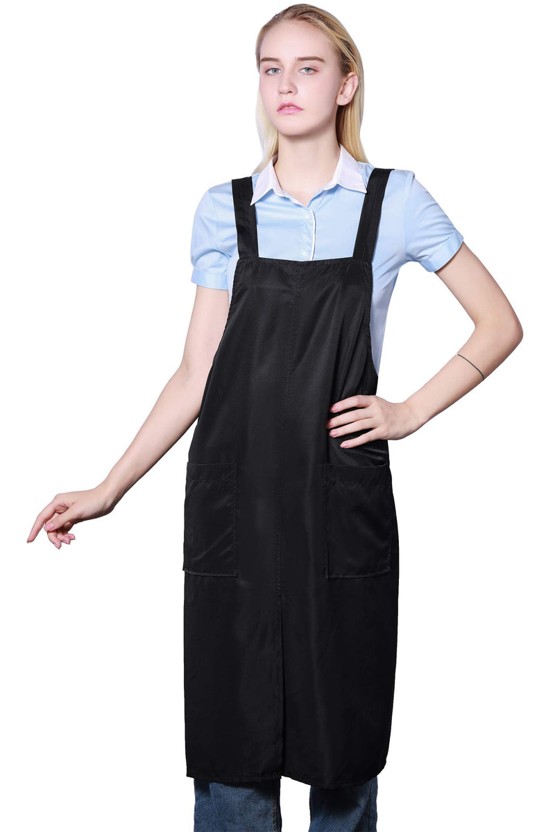 [Australia] - Black Hair Stylist Apron with Pockets, Professional Salon Hairdresser Barber Pet Groomers Smock Vest with Belt Black 