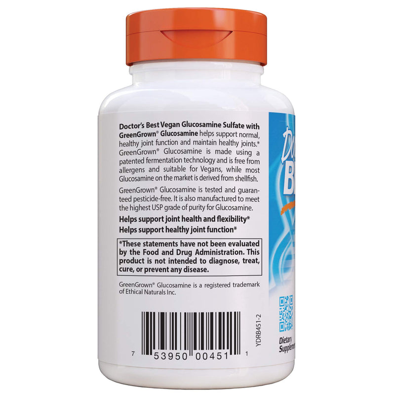 [Australia] - Doctor's Best Vegan Glucosamine Sulfate, Joint Support, Non-GMO, Vegan, Gluten Free, Soy Free, 750 mg 180 Veggie Caps 