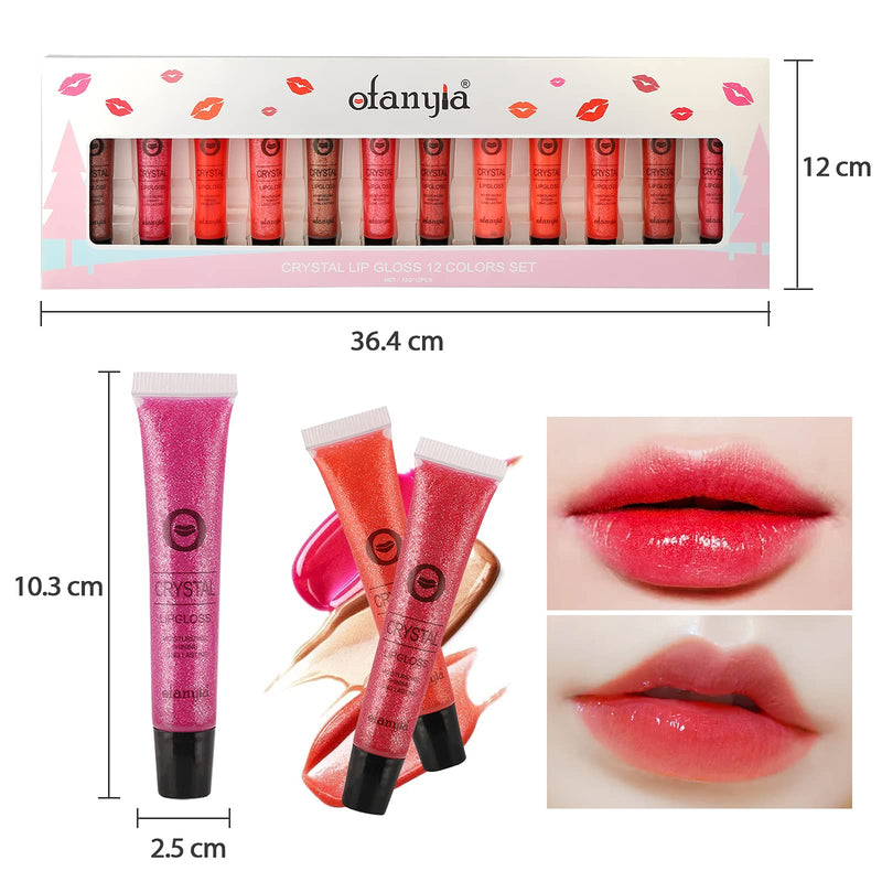 [Australia] - Ofanyia 12 Colors Crystal Lip Gloss Liquid Lipstick Long Lasting Moisturizing Lips Glosses Lipstick Shimmer Glitter Lip Tint Lipgloss 