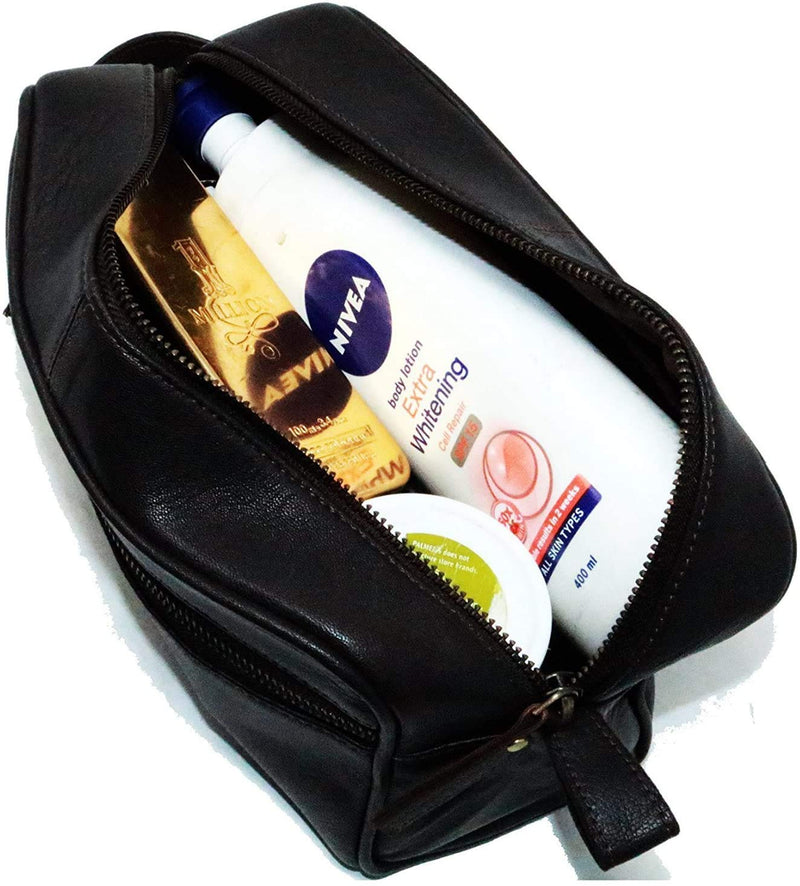 [Australia] - Men's Genuine Leather Toiletry Bag Waterproof Dopp Kit Shaving Bags and Grooming for Travel Groomsmen Gift Men Women Hanging Zippered Makeup Bathroom Cosmetic Pouch Case Make Up kit 