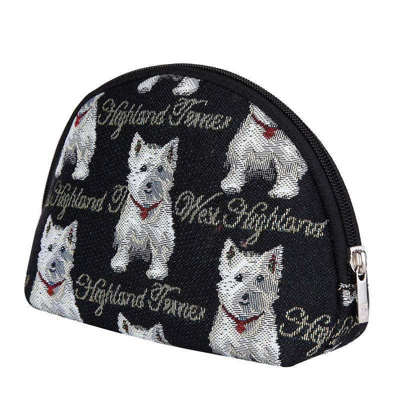 [Australia] - Signare Tapestry cosmetic bag makeup bag for Women with Black & White Dog Print Westie Design(COSM-WES) 