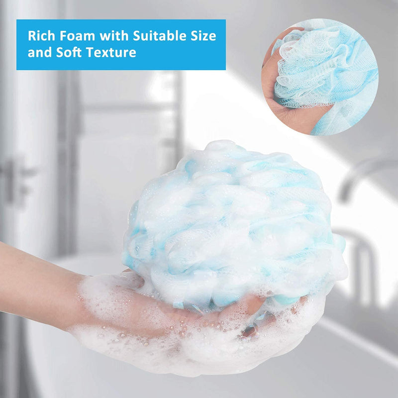 [Australia] - SYHZC Shower Puff Loofah 75g/PCS Extra Large Shower Puffs Shower Sponge Shower Scrunchie Body Puff Shower Exfoliating Bath Sponge for Adults, Set of 4, Flower Color Green-purple--large 