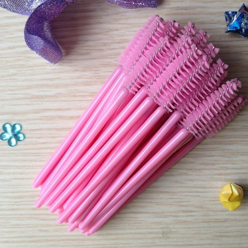 [Australia] - Yueton Pack of 100 Disposable Eyelash Brushes Wands Mascara Applicator (Pink) 