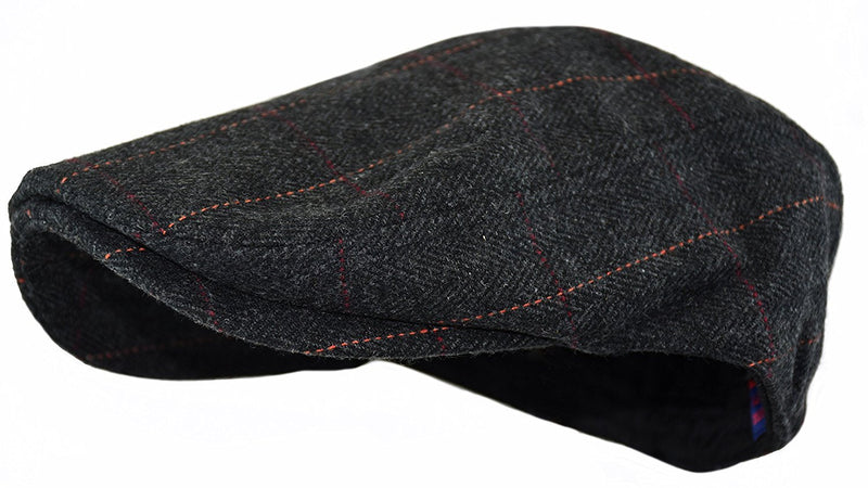 [Australia] - Wonderful Fashion Men's Classic Herringbone Tweed Wool Blend Newsboy Ivy Hat (Large/X-Large, Charcoal) Black Plaid Small-Medium 