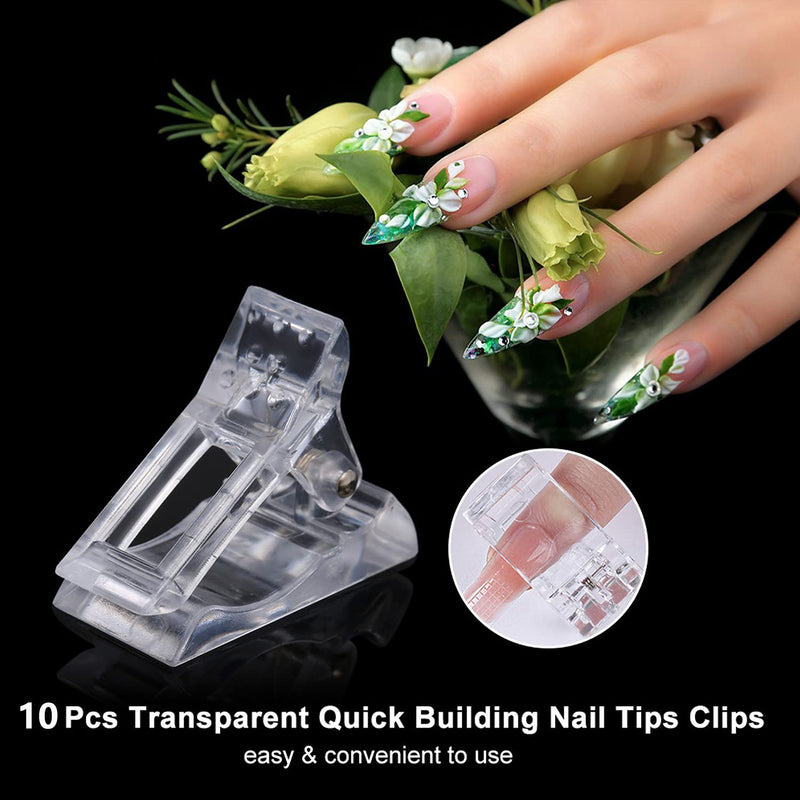 [Australia] - 10pcs Nails Tips Clips With Professional Fake Nail Tip Clippers For Quick Building Poly Finger Nail Gel Clear Plastic Finger Extension Forms, Manicure Nail Art Tools Kit 