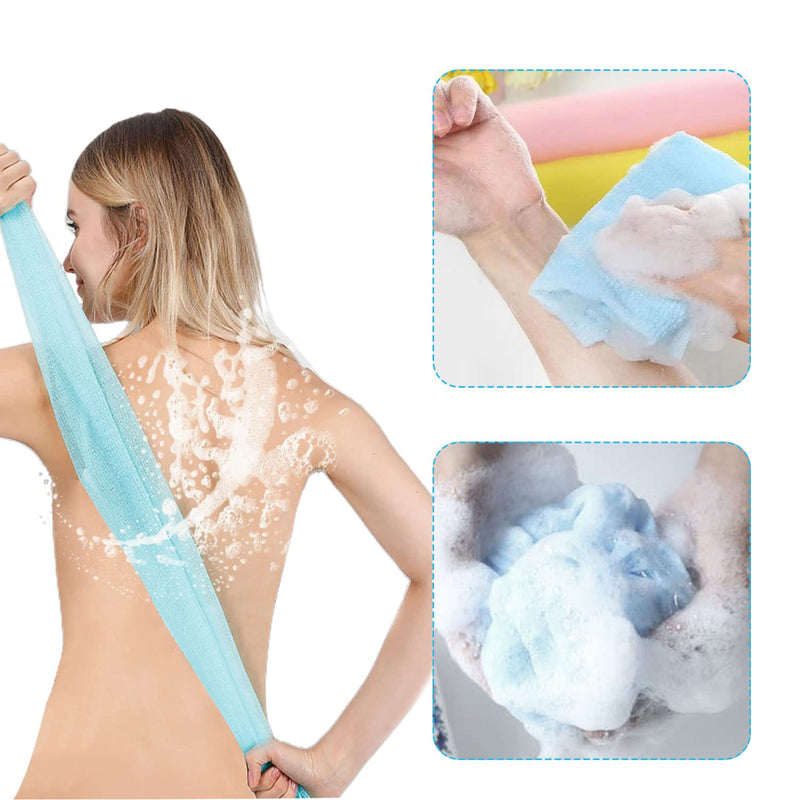 [Australia] - VIKSAUN 4 PCS Multicolour Nylon Japanese Exfoliating Cloth Nylon Scrub Bath Towel, Long 90cm, Body Shower Cleaning Sponges Wash Cloth Towel Body (4 pcs) 