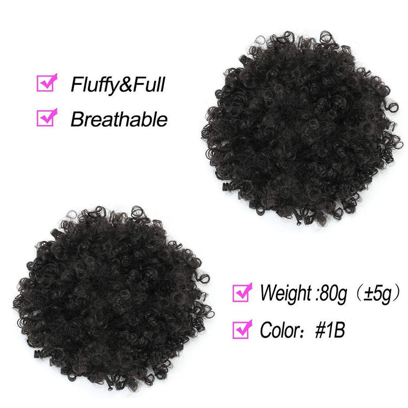 [Australia] - THEMIS HAIR Afro Puff Drawstring Ponytail For Black Women, High Puff Drawstring Short Ponytail Bun For Short Natural Hair, Afro Kinky Curly Ponytail Hairpieces With Clip In Color 1B 